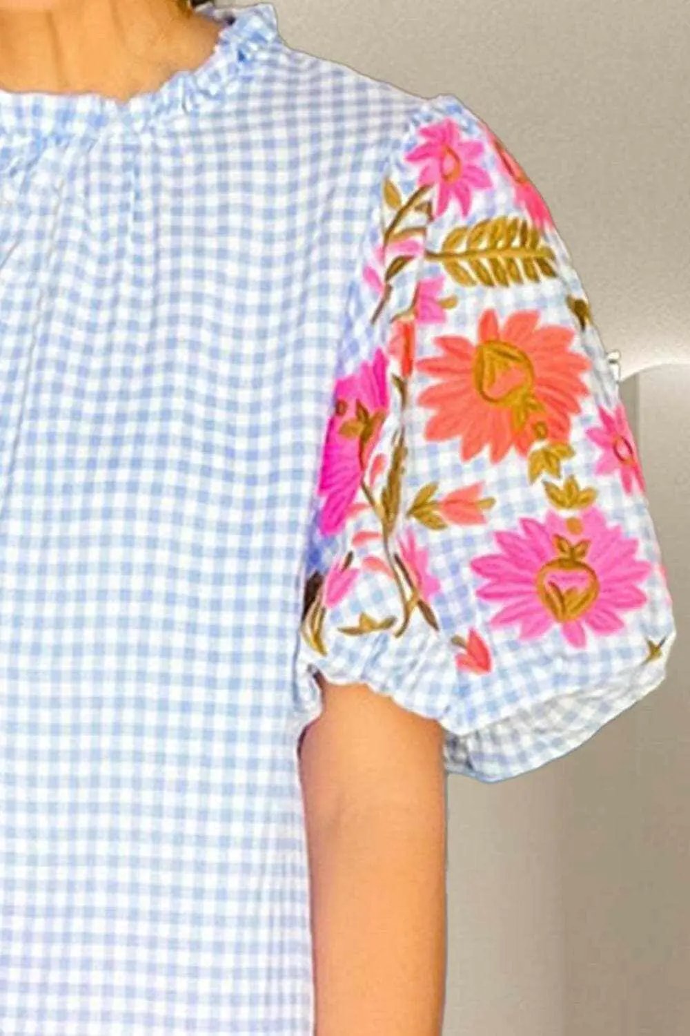 Embroidered plaid cotton blouse - Love Salve